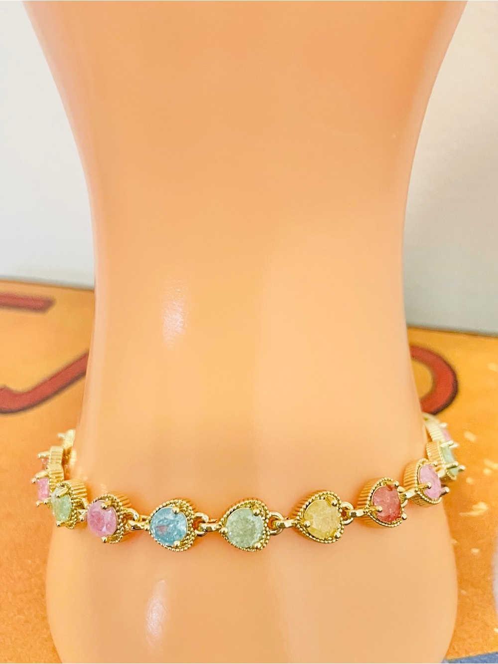 Candy Collection Multicolor Druzy CZ Heart Gold Plated Tennis Bracelet NWOT